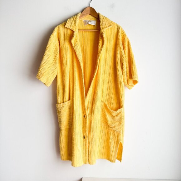 Vintage Stan Herman Pastel Yellow Terry cloth Textured Short Robe M - Picture 1 of 5